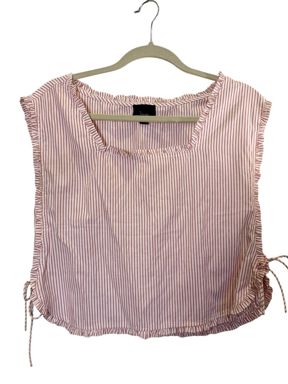 Lumiere Women’s Candy Stripe Girlhoodcore Cotton Blend Side Tie Summer Top sz S